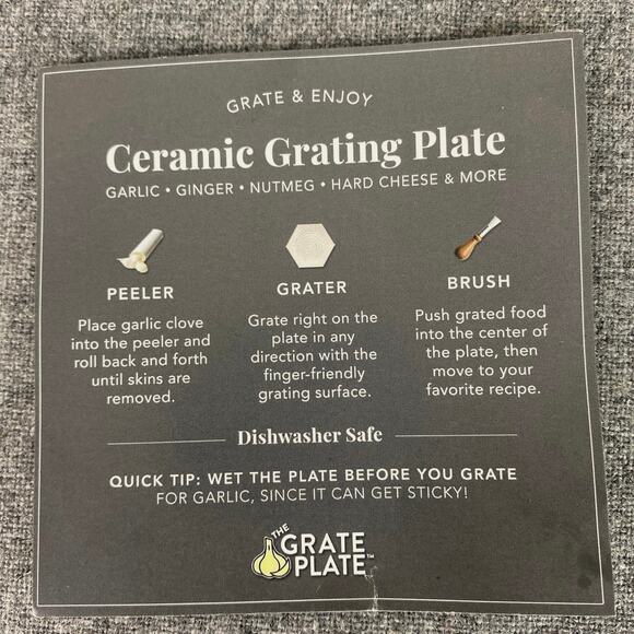 Grate Plate CERAMIC Grater Garlic Peeler BRUSH Kitchen Tool 3 Piece Set Unused - Picture 8 of 8